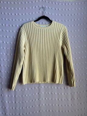 Orvis Women’s Vintage 100% Cotton Ribbed Crew Neck Sweater Sz L Butter Yellow